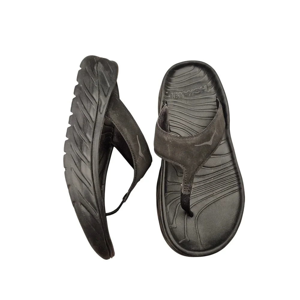 Hoka One One Ora Recovery Flip Beach Sandals Mens Black Thong Slides Sz 7